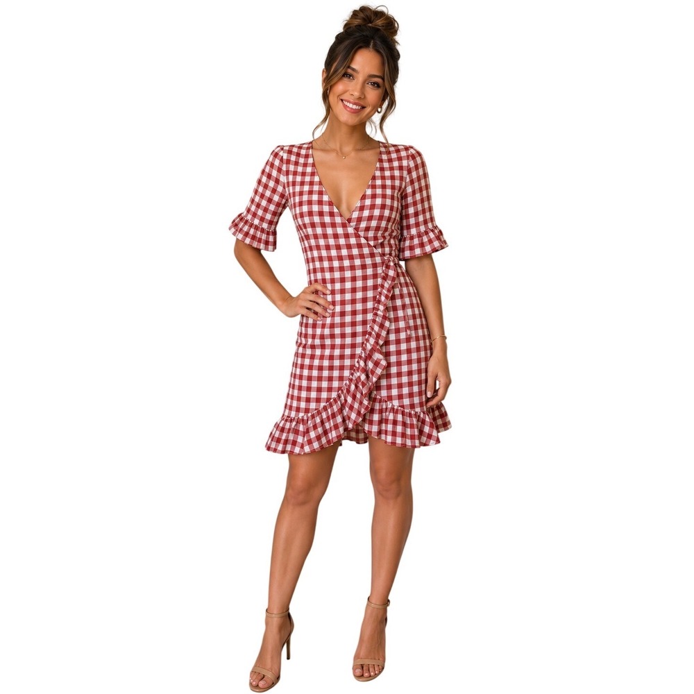 NWT Capulet Red Gingham Wrap Dress | Ruffle Hem Cottagecore Summer Mini XS